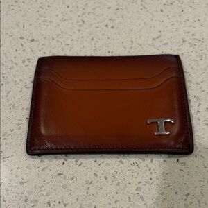 Tod's Tan Leather Card Holder with Silver Logo